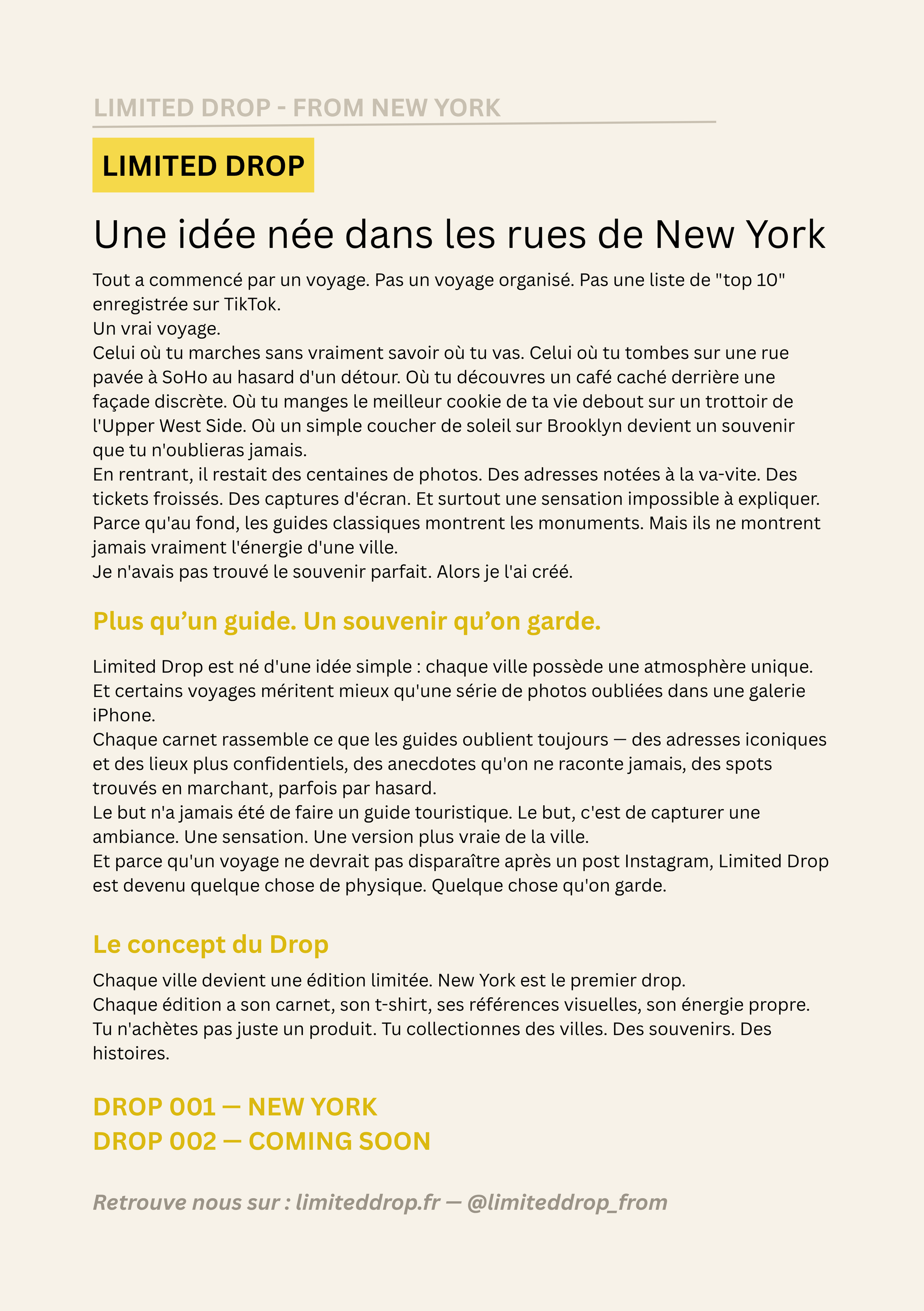 Carnet de voyage Limited Drop DROP 001 — From NYC