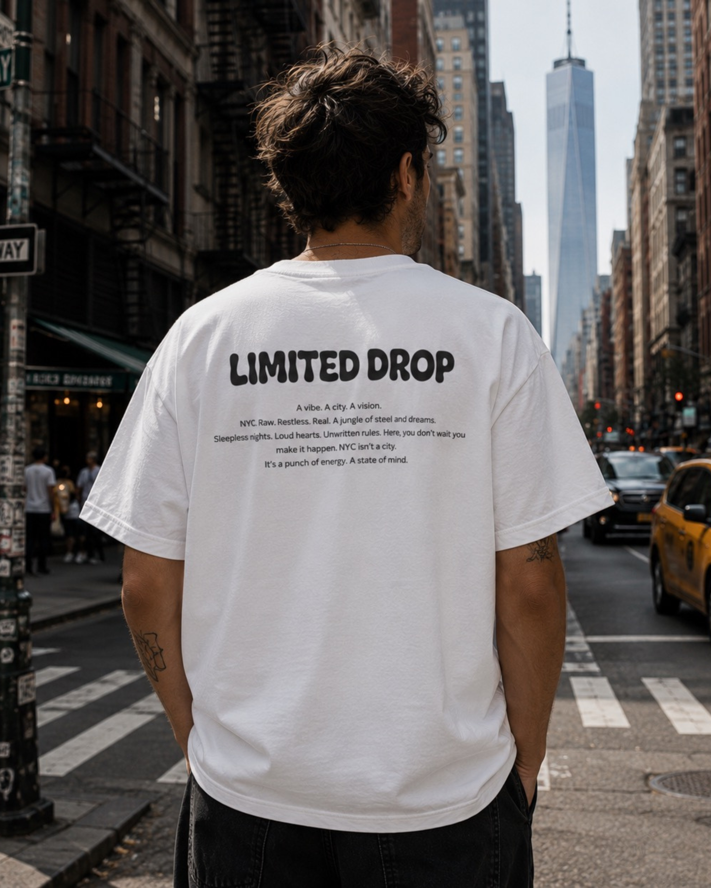 T-shirt Limited Drop New York homme – design "A vibe. A city. A vision." dos – DROP 001